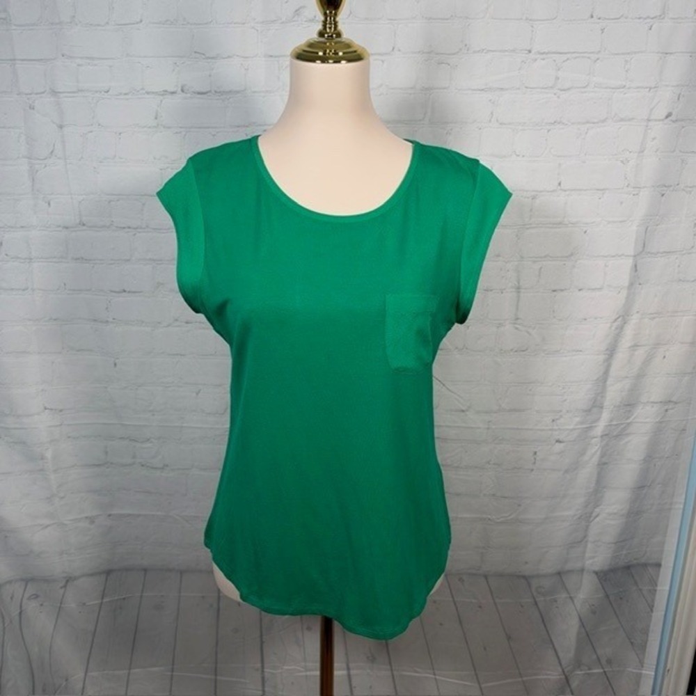 Calvin Klein Emerald Green Mixed Media Pocket Blouse Women's M Size Tag Missing